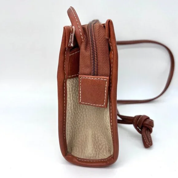 Vintage Crossbody Bag Cream Brown Retro Purse - Picture 6 of 9